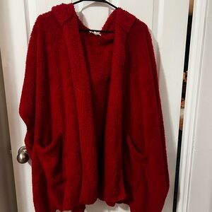 Cozy Red Hooded Cardigan